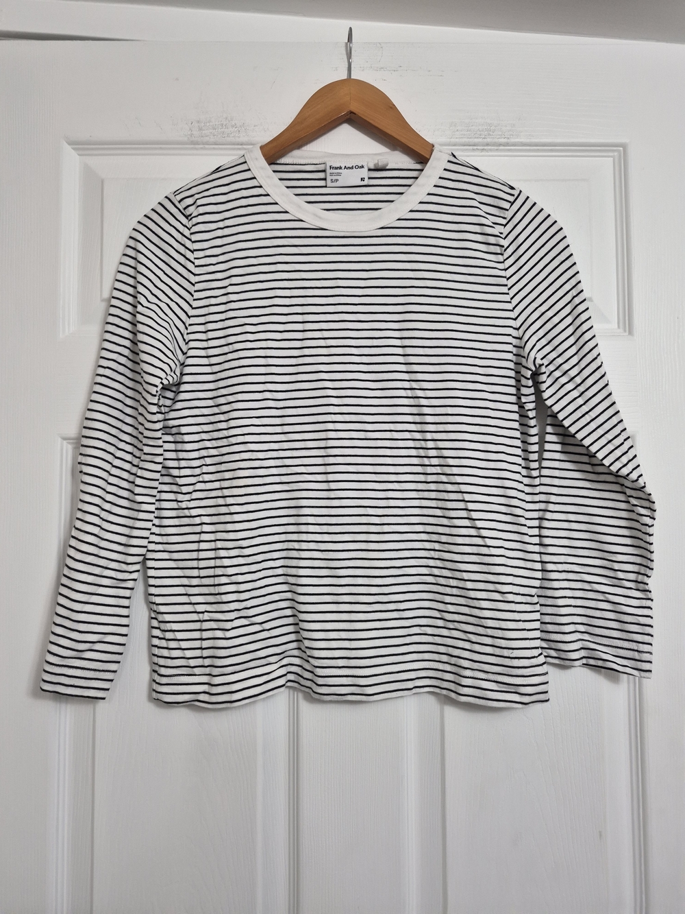 Frank And Oak Striped Long Sleeve Tee in White & Black Size Small